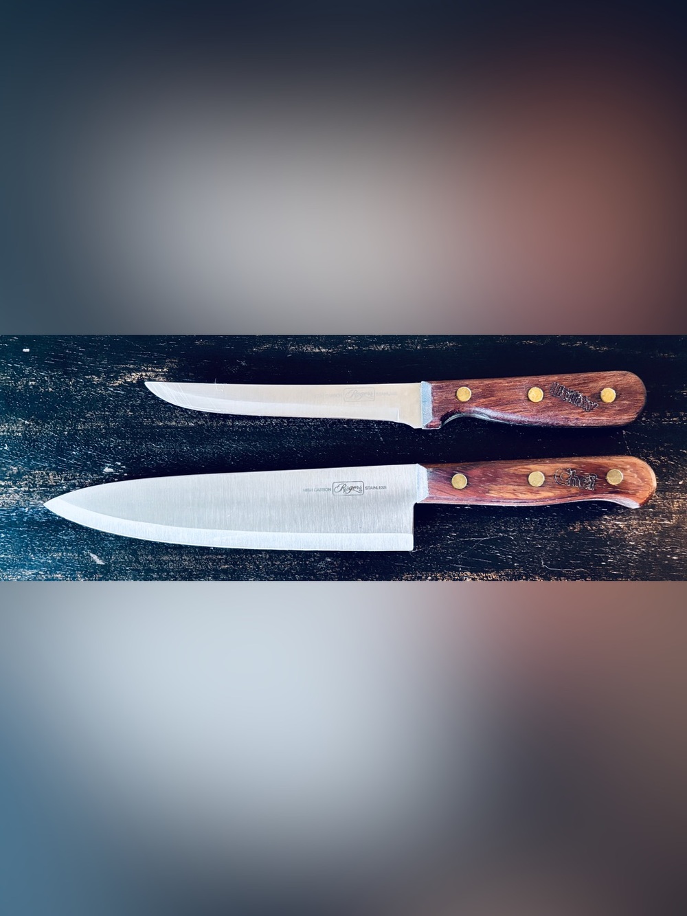 Vintage Rogers High Carbon Stainless 2 Piece Knife Set 13" Chef & 10.5" Utility